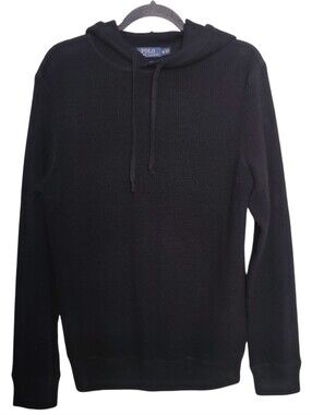 POLO RALPH LAUREN Hooded Cashmere Sweater Washable Waffle Knit Black Men's
